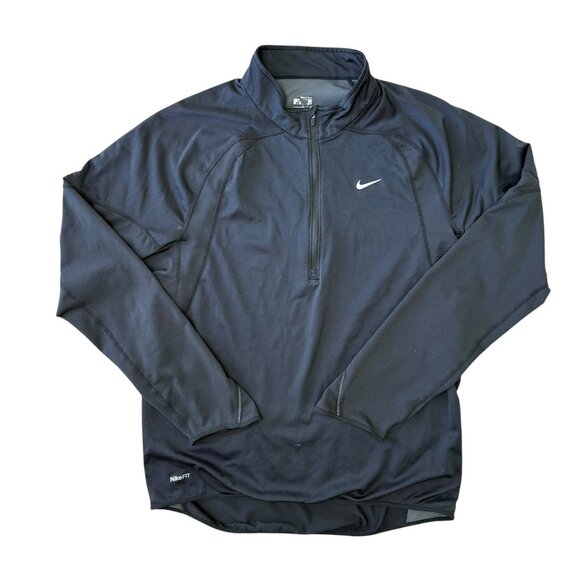 Nike Running Jacket Pullover Mens Medium 1/2 Zip Running Stretch Dri-Fit  Black - Picture 1 of 9